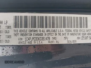 2019 Jeep Cherokee Latitude with VIN 1C4PJMCB3KD351478, listed as a IAAI auction lot 41804228 with 154,559 mi miles. Bid and sale history available at carsss.com. Image 9.