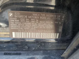 2006 BMW 3 Series 325i с VIN WBAVB13536PS66610, выставлен на аукционе Copart как лот 62310295 с пробегом 252 873 миль миль и Списание • Salvage title. История ставок и продаж доступна на DreamBid. Изображение 12.