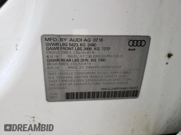 2017 Audi Q5 Premium Plus z VIN WA1L2AFP2HA019537, wystawiony jako Copart lot #54735665 z przebiegiem 84 539 mil mil oraz Szkoda całkowita • Salvage title. Historia ofert i sprzedaży dostępna na DreamBid. Obrazek 14.