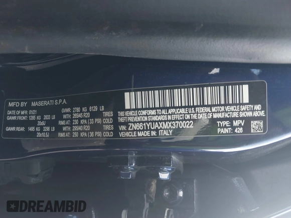 2021 Maserati Levante S z VIN ZN661YUAXMX370022, wystawiony jako IAAI lot #40672941 z przebiegiem Nie podano mil oraz . Historia ofert i sprzedaży dostępna na DreamBid. Obrazek 9.