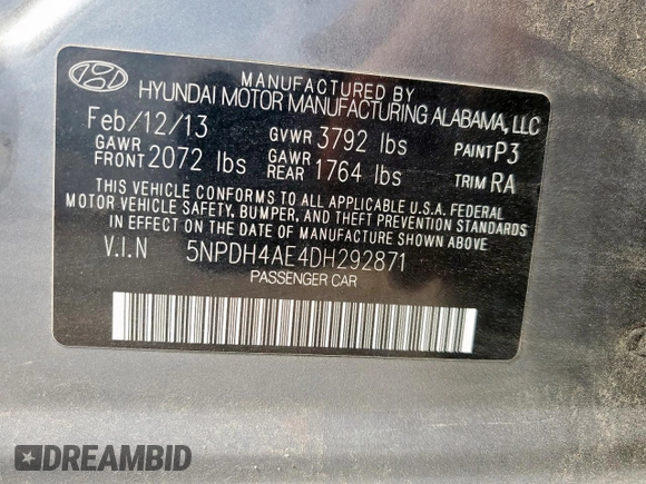 2013 Hyundai Elantra GLS z VIN 5NPDH4AE4DH292871, wystawiony jako Copart lot #58271825 z przebiegiem 74 746 mil mil oraz Szkody całkowita. Historia ofert i sprzedaży dostępna na DreamBid. Obrazek 13.