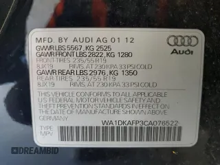 2012 Audi Q5 3.2L Premium Plus with VIN WA1DKAFP3CA076522, listed as a Copart auction lot 47505085 with 239,536 mi miles and Salvage Title. Bid and sale history available at carsss.com. Image 16.