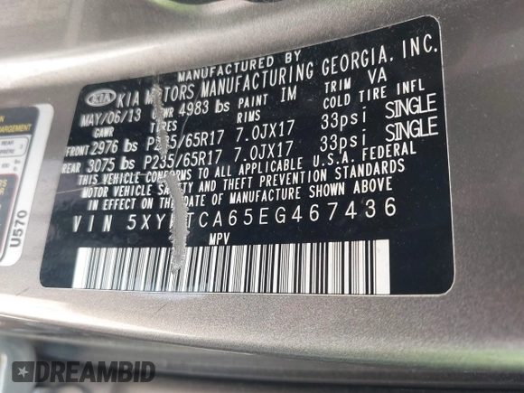 2014 Kia Sorento LX with VIN 5XYKTCA65EG467436, listed as a IAAI auction lot 42177293 with 144,387 mi miles. Bid and sale history available at carsss.com. Image 9.