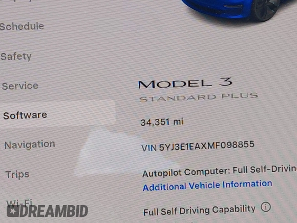 2021 Tesla Model 3 Standard Range Plus z VIN 5YJ3E1EAXMF098855, wystawiony jako IAAI lot #42226127 z przebiegiem 34 351 mil mil oraz . Historia ofert i sprzedaży dostępna na DreamBid. Obrazek 15.