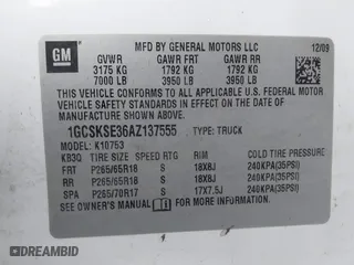 2010 Chevrolet Silverado 1500 LT with VIN 1GCSKSE36AZ137555, listed as a IAAI auction lot 41655037 with 139,574 mi miles. Bid and sale history available at carsss.com. Image 9.