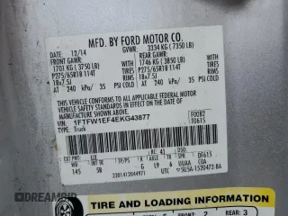 2014 Ford F-150 XL with VIN 1FTFW1EF4EKG43877, listed as a Copart auction lot 55682295 with 166,229 mi miles and Salvage title. Bid and sale history available at DreamBid. Image 12.