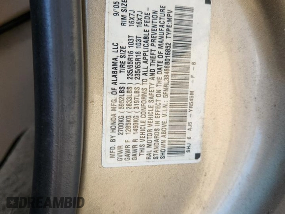2006 Honda Odyssey EX с VIN 5FNRL38466B016852, выставлен на аукционе Copart как лот 66762975 с пробегом 263 992 миль миль и Чистый • Clean title. История ставок и продаж доступна на DreamBid. Изображение 13.