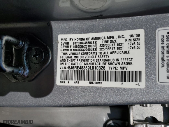 2009 Honda CR-V LX with VIN 5J6RE48369L010326, listed as a Copart auction lot 51893375 with 190,449 mi miles and Salvage Title. Bid and sale history available at carsss.com. Image 14.