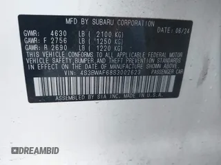 2025 Subaru Legacy Premium with VIN 4S3BWAF68S3002623, listed as a IAAI auction lot 41816162 with 5,181 mi miles and . Bid and sale history available at DreamBid. Image 9.