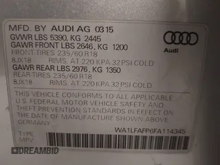 2015 Audi Q5 Premium Plus with VIN WA1LFAFP6FA114345, listed as a IAAI auction lot 41754412 with 141,778 mi miles and . Bid and sale history available at DreamBid. Image 9.