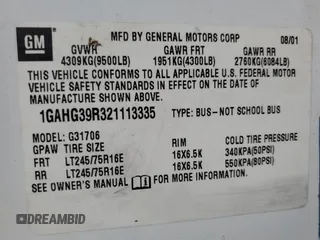 2002 Chevrolet Express with VIN 1GAHG39R321113335, listed as a Copart auction lot 76201084 with 190,718 mi miles and Clean Title. Bid and sale history available at carsss.com. Image 13.