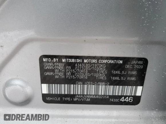 2021 Mitsubishi Outlander Sport SE with VIN JA4AJVAW4MU602054, listed as a Copart auction lot 48551485 with 65,075 mi miles and Salvage title. Bid and sale history available at DreamBid. Image 14.
