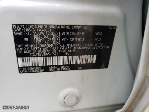 2017 Toyota RAV4 SE with VIN 2T3JFREV3HW576541, listed as a Copart auction lot 47969225 with 95,044 mi miles and Salvage Title. Bid and sale history available at carsss.com. Image 13.