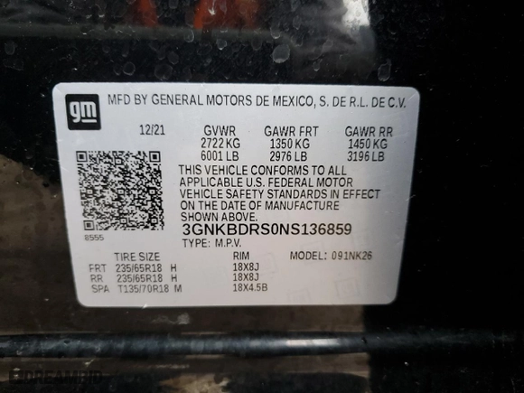 2022 Chevrolet Blazer LT with VIN 3GNKBDRS0NS136859, listed as a Copart auction lot 84920364 with 39,946 mi miles and Non Repairable. Bid and sale history available at carsss.com. Image 13.