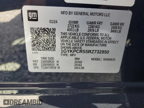 2024 Cadillac XT6 FWD Premium Luxury with VIN 1GYKPCRS5RZ732850, listed as a Copart auction lot 89112655 with 3,518 mi miles and Salvage Title. Bid and sale history available at carsss.com. Image 14.