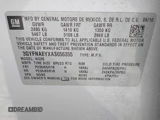 2010 Cadillac SRX Luxury Collection with VIN 3GYFNAEYXAS656355, listed as a IAAI auction lot 41161216 with 1 mi miles. Bid and sale history available at carsss.com. Image 9.