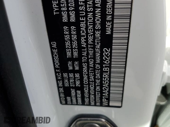 2024 Porsche Macan with VIN WP1AA2A55RLB16232, listed as a Copart auction lot 85819494 with Not provided miles and Salvage title. Bid and sale history available at DreamBid. Image 13.