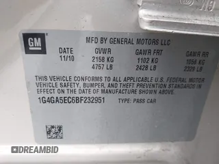 2011 Buick LaCrosse CX z VIN 1G4GA5EC6BF232951, wystawiony jako IAAI lot #42157969 z przebiegiem 73 671 mil mil oraz . Historia ofert i sprzedaży dostępna na DreamBid. Obrazek 9.