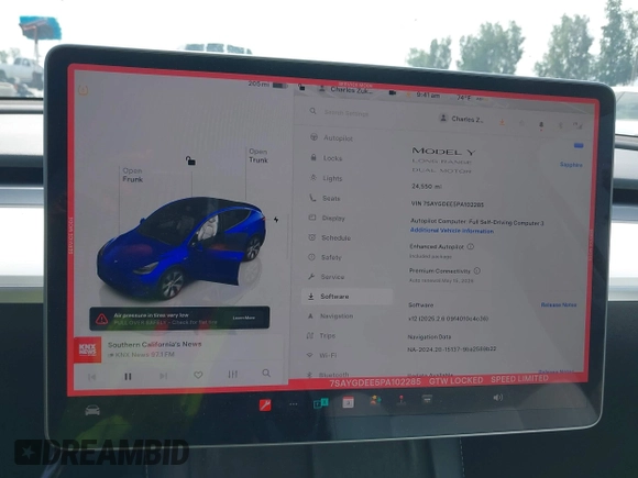 2023 Tesla Model Y Long Range z VIN 7SAYGDEE5PA102285, wystawiony jako IAAI lot #42402981 z przebiegiem 24 550 mil mil oraz . Historia ofert i sprzedaży dostępna na DreamBid. Obrazek 19.