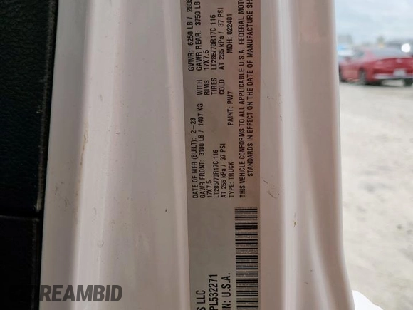 2023 Jeep Gladiator Rubicon with VIN 1C6JJTBG8PL532271, listed as a Copart auction lot 58220565 with 34,172 mi miles and Salvage title. Bid and sale history available at DreamBid. Image 12.