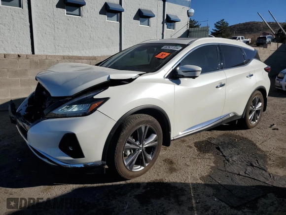 2021 Nissan Murano Platinum z VIN 5N1AZ2DS3MC147348, wystawiony jako Copart lot #82631594 z przebiegiem Nie podano mil oraz Szkoda całkowita • Salvage title. Historia ofert i sprzedaży dostępna na DreamBid. Obrazek 1.