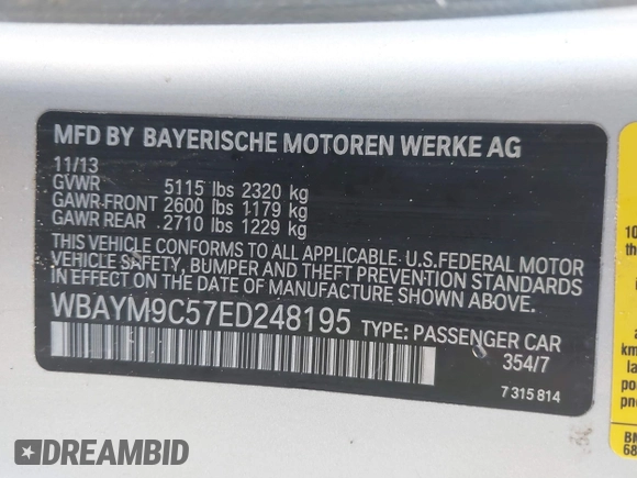 2014 BMW 6 Series 650i with VIN WBAYM9C57ED248195, listed as a IAAI auction lot 41231716 with Not Provided miles and . Bid and sale history available at carsss.com. Image 9.