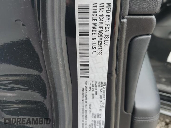 2021 Jeep Grand Cherokee Freedom with VIN 1C4RJFAG9MC567895, listed as a Copart auction lot 54686845 with 47,086 mi miles and Salvage title. Bid and sale history available at DreamBid. Image 12.