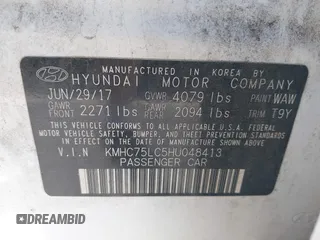 2017 Hyundai Ioniq SEL z VIN KMHC75LC5HU048413, wystawiony jako IAAI lot #42073696 z przebiegiem 81 467 mil mil oraz . Historia ofert i sprzedaży dostępna na DreamBid. Obrazek 9.