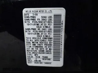 2009 Nissan Murano S with VIN JN8AZ18U29W104625, listed as a IAAI auction lot 41377201 with 217,978 mi miles. Bid and sale history available at carsss.com. Image 9.