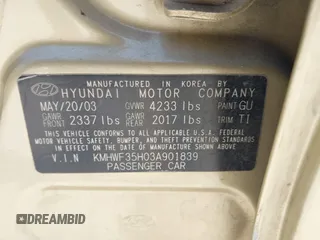 2003 Hyundai Sonata GLS with VIN KMHWF35H03A901839, listed as a IAAI auction lot 40601987 with 171,580 mi miles. Bid and sale history available at carsss.com. Image 9.