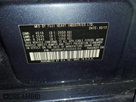 2017 Subaru Legacy Premium with VIN 4S3BNAC67H3050100, listed as a Copart auction lot 47112213 with 137,695 mi miles. Bid and sale history available at carsss.com. Image 14.
