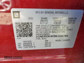 2021 Chevrolet Traverse LT Cloth with VIN 1GNERGKW3MJ166784, listed as a Copart auction lot 46328675 with 121,841 mi miles and Salvage Title. Bid and sale history available at carsss.com. Image 12.