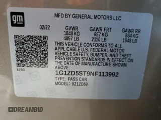 2022 Chevrolet Malibu LT with VIN 1G1ZD5ST9NF113992, listed as a Copart auction lot 48805935 with 75,518 mi miles and Salvage Title. Bid and sale history available at DreamBid. Image 12.