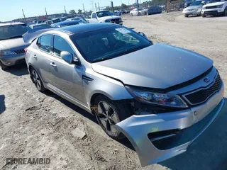 2013 Kia Optima Hybrid EX with VIN KNAGM4AD8D5039338, listed as a IAAI auction lot 41077342 with 1 mi miles. Bid and sale history available at carsss.com. Image 1.