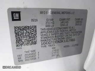 2019 Chevrolet Colorado 4WD Z71 with VIN 1GCGTDEN3K1317883, listed as a IAAI auction lot 41439010 with 34,306 mi miles. Bid and sale history available at carsss.com. Image 9.