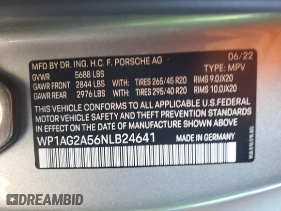 2022 Porsche Macan S с VIN WP1AG2A56NLB24641, выставлен на аукционе Copart как лот 47039905 с пробегом 41 975 миль миль и Списание • Salvage title. История ставок и продаж доступна на DreamBid. Изображение 14.