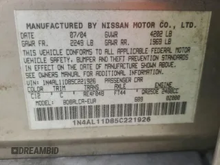 2005 Nissan Altima S z VIN 1N4AL11D85C221926, wystawiony jako Copart lot #58515355 z przebiegiem 101 237 mil mil oraz Szkoda całkowita • Salvage title. Historia ofert i sprzedaży dostępna na DreamBid. Obrazek 12.