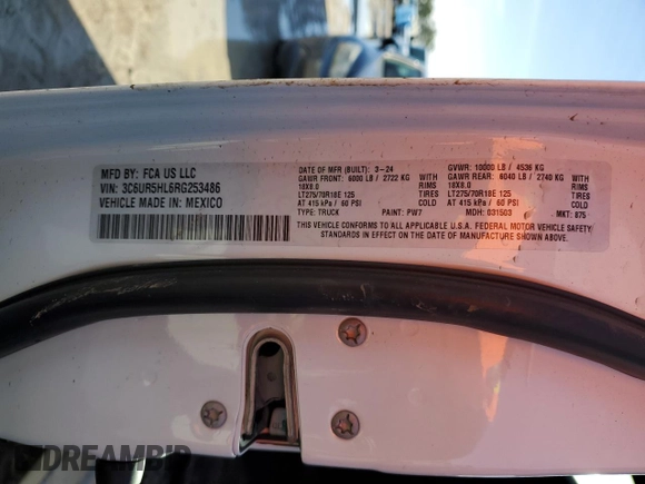 2024 Ram 2500 Tradesman z VIN 3C6UR5HL6RG253486, wystawiony jako Copart lot #43462095 z przebiegiem 34 638 mil mil oraz Szkoda całkowita • Salvage title. Historia ofert i sprzedaży dostępna na DreamBid. Obrazek 12.