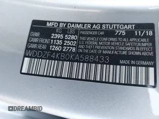 2019 Mercedes-Benz E 300 with VIN WDDZF4KB0KA588433, listed as a IAAI auction lot 42078946 with 68,552 mi miles and . Bid and sale history available at DreamBid. Image 9.