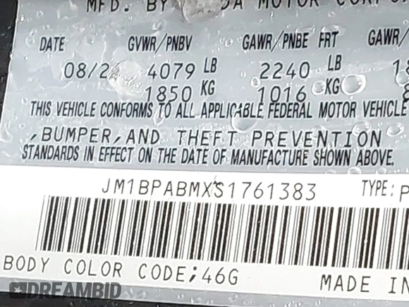 2025 Mazda 3 S Select Sport with VIN JM1BPABMXS1761383, listed as a IAAI auction lot 41398264 with 9,549 mi miles and . Bid and sale history available at DreamBid. Image 9.