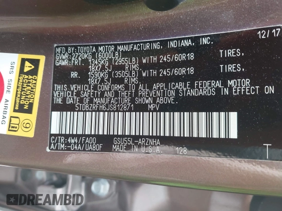 2018 Toyota Highlander LE с VIN 5TDBZRFH6JS812871, выставлен на аукционе IAAI как лот 42373213 с пробегом 33 024 миль миль и . История ставок и продаж доступна на DreamBid. Изображение 9.