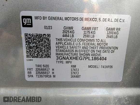 2023 Chevrolet Equinox LS with VIN 3GNAXHEG7PL186404, listed as a IAAI auction lot 42665728 with 41,204 mi miles and . Bid and sale history available at DreamBid. Image 9.