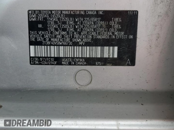 2011 Toyota RAV4 with VIN 2T3BF4DV5BW166730, listed as a Copart auction lot 45245965 with 139,434 mi miles and Salvage Title. Bid and sale history available at carsss.com. Image 15.