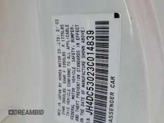 2003 Acura RSX Type S z VIN JH4DC53023C014839, wystawiony jako Copart lot #60752505 z przebiegiem Nie podano mil oraz Szkoda całkowita • Salvage title. Historia ofert i sprzedaży dostępna na DreamBid. Obrazek 12.