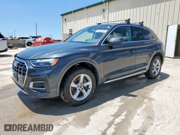 2021 Audi Q5 Premium with VIN WA1AAAFY2M2004785, listed as a Copart auction lot 56500595 with 79,376 mi miles and Salvage title. Bid and sale history available at DreamBid. Image 1.
