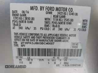 2016 Ford Edge SEL with VIN 2FMPK3J86GBC40057, listed as a IAAI auction lot 41513694 with 85,514 mi miles. Bid and sale history available at carsss.com. Image 9.