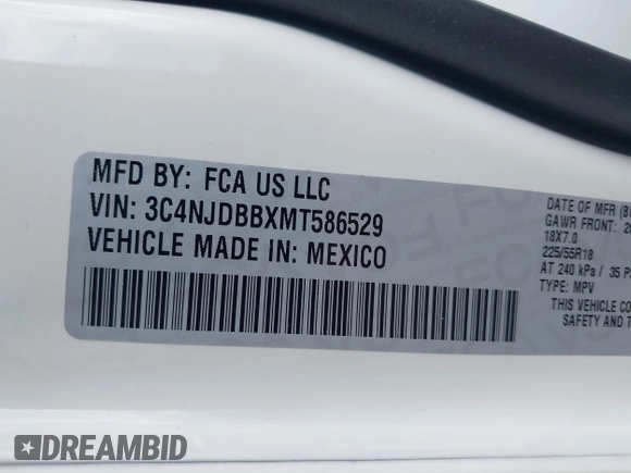 2021 Jeep Compass Altitude with VIN 3C4NJDBBXMT586529, listed as a IAAI auction lot 42296016 with 71,789 mi miles and . Bid and sale history available at DreamBid. Image 9.