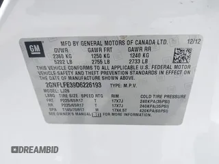 2013 Chevrolet Equinox LTZ with VIN 2GNFLFE39D6226193, listed as a IAAI auction lot 40341126 with 109,941 mi miles. Bid and sale history available at carsss.com. Image 9.