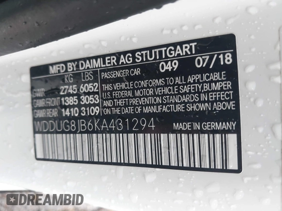 2019 Mercedes-Benz S 63 AMG with VIN WDDUG8JB6KA431294, listed as a IAAI auction lot 39937678 with 84,682 mi miles and . Bid and sale history available at DreamBid. Image 9.