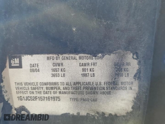 2005 Chevrolet Cavalier with VIN 1G1JC52F157161975, listed as a Copart auction lot 47518605 with 162,835 mi miles and Salvage title. Bid and sale history available at DreamBid. Image 12.